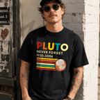 Men's Pluto Never Forget Graphic T-Shirt Funny Space Retro Planet Tee