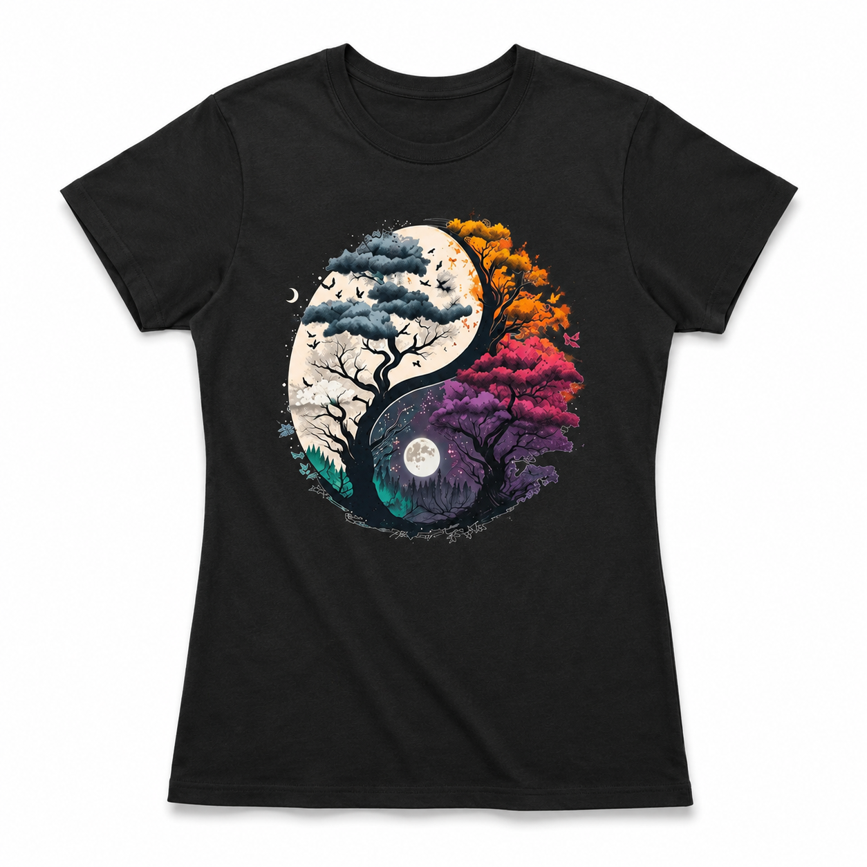 Women Yin Yang Tree Of Life Graphic T-Shirt Spiritual Casual Crew Neck Tee Top