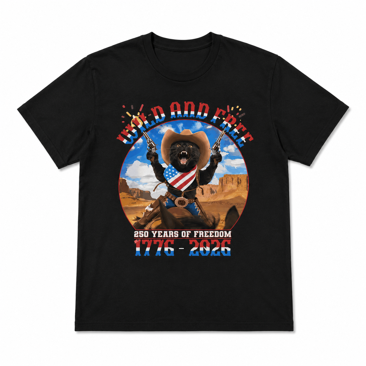 Patriotic Black Cat USA 250th Anniversary 1776-2026 Freedom Men's T-Shirt