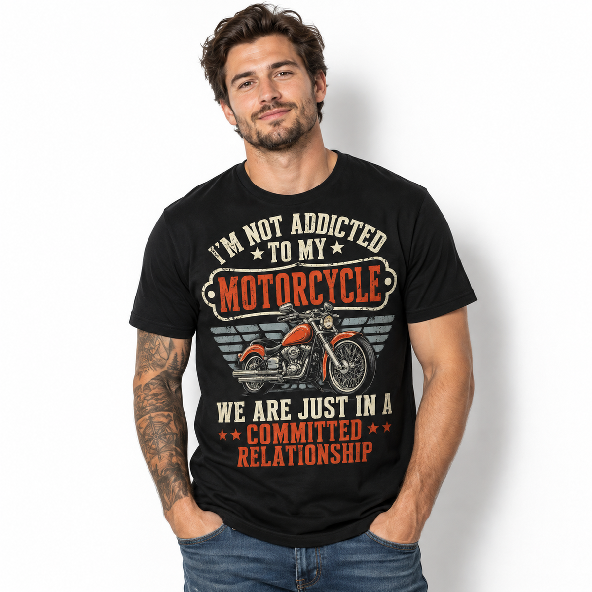 Not Addicted to My Motorcycle Funny Biker Relationship Men's T-Shirt