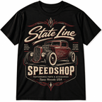State Line Speedshop Vintage Hot Rod Garage Classic Car Men's T-Shirt
