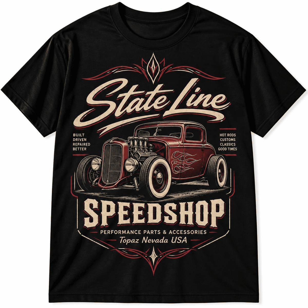 State Line Speedshop Vintage Hot Rod Garage Classic Car Men's T-Shirt