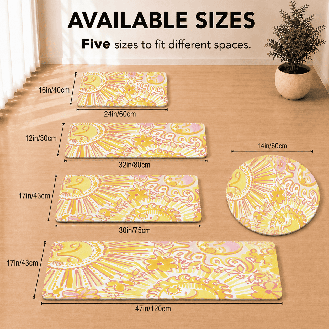 Smile Sun Bath Mat, Boho Door Mat, Yellow Sunshine Meditation Mat, New Home Gift for Orange Lovers, Non-Slip Bedroom Rug, Ethnic Hippie Rug