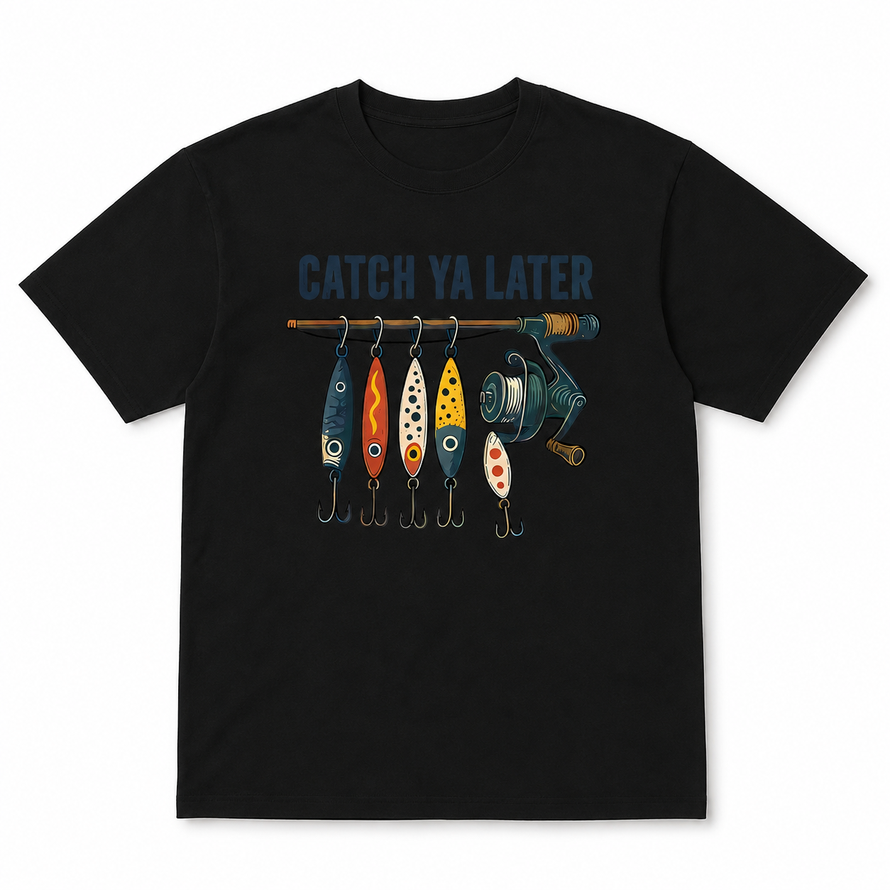 Men's Catch Ya Later Fishing T-Shirt Funny Angler Graphic Tee Outdoor Casual