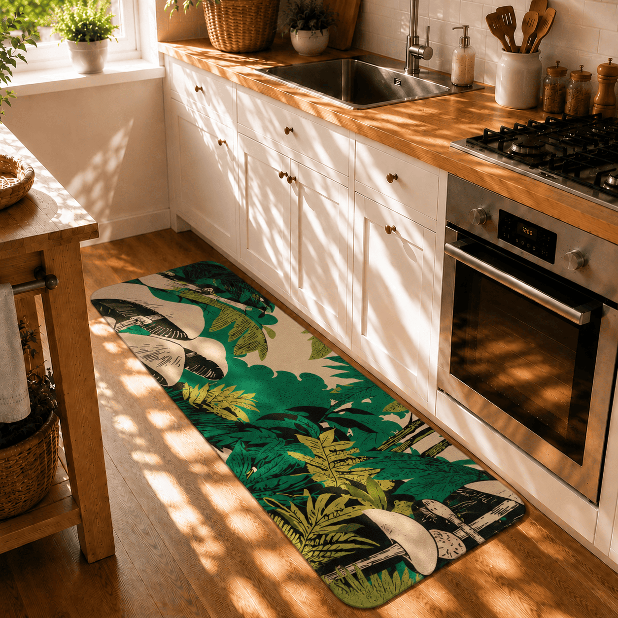 Botanical Mushroom Bath Mat Quick Dry Super Absorbent Non Slip Forest Design
