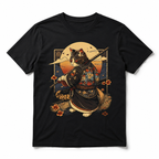 Black Cat Samurai Graphic T-Shirt Japanese Warrior Cat Tee