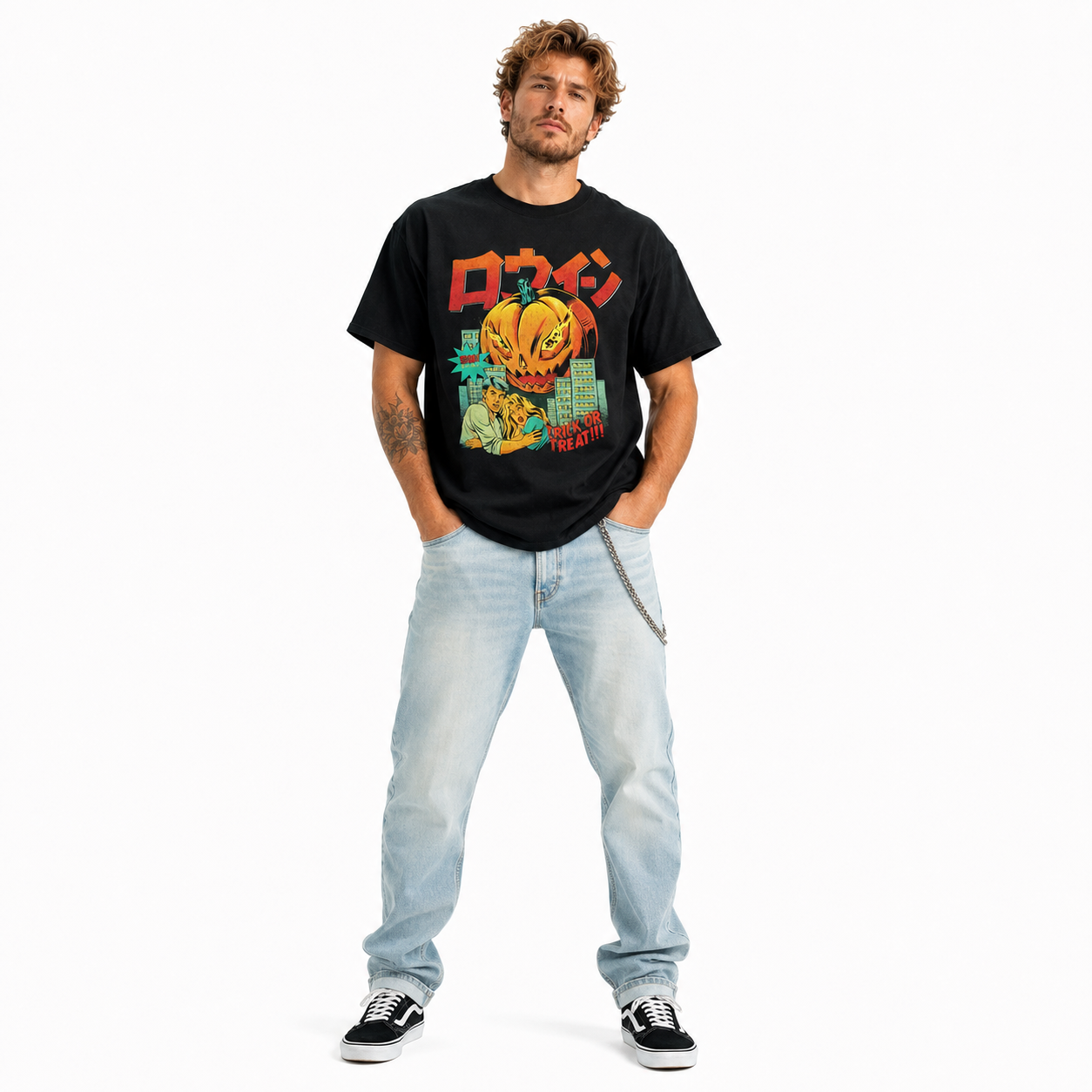 Japanese Halloween Pumpkin Monster Trick or Treat Retro Horror Men's T-Shirt
