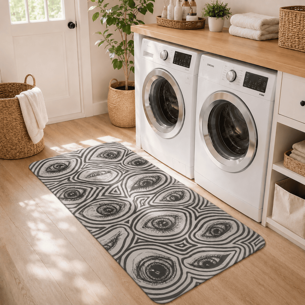 Trippy Eyes Entryway Mat Quick Dry Super Absorbent Non Slip Black White Decor