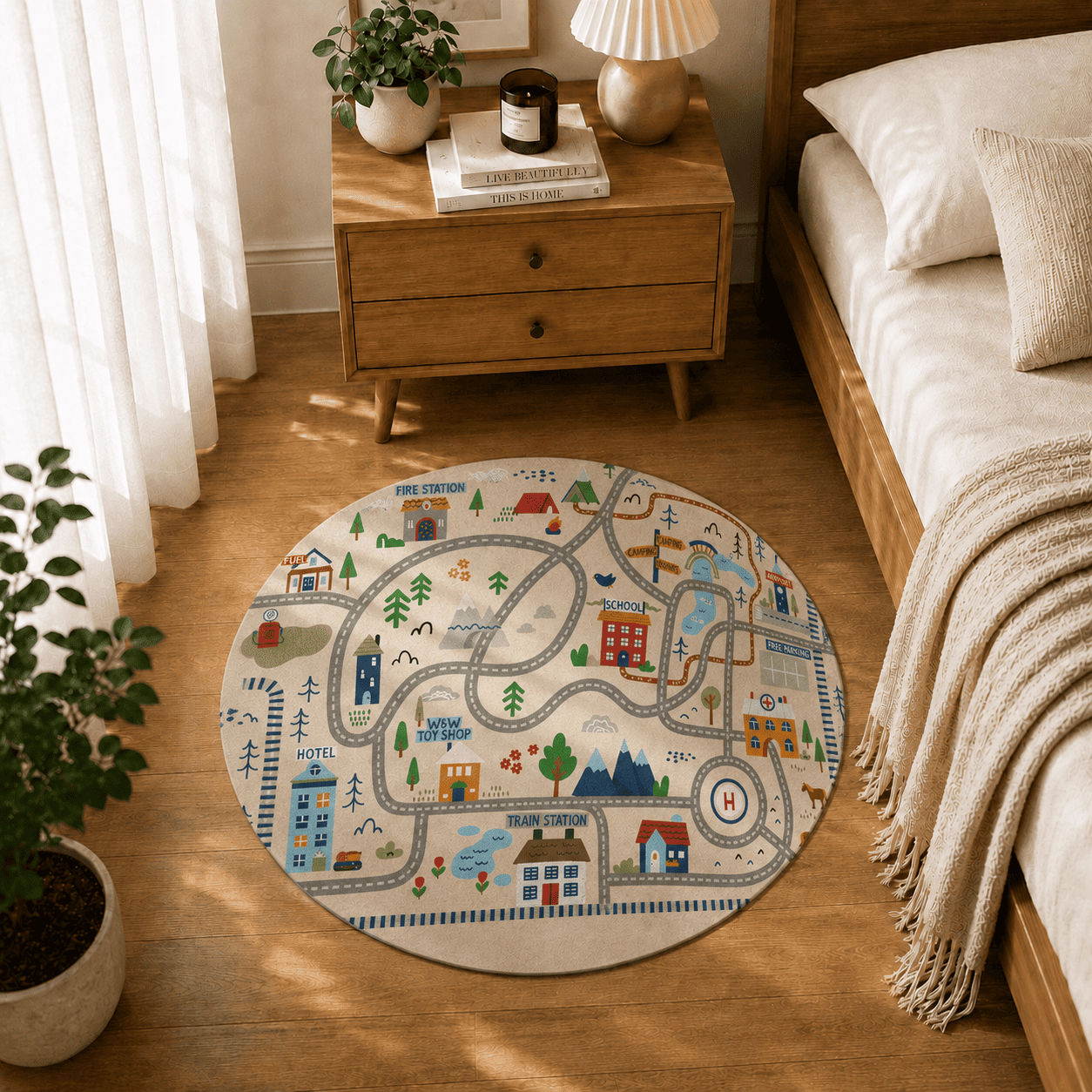 Kids Road Play Floor Mat Quick Dry Super Absorbent Non Slip City Map Design