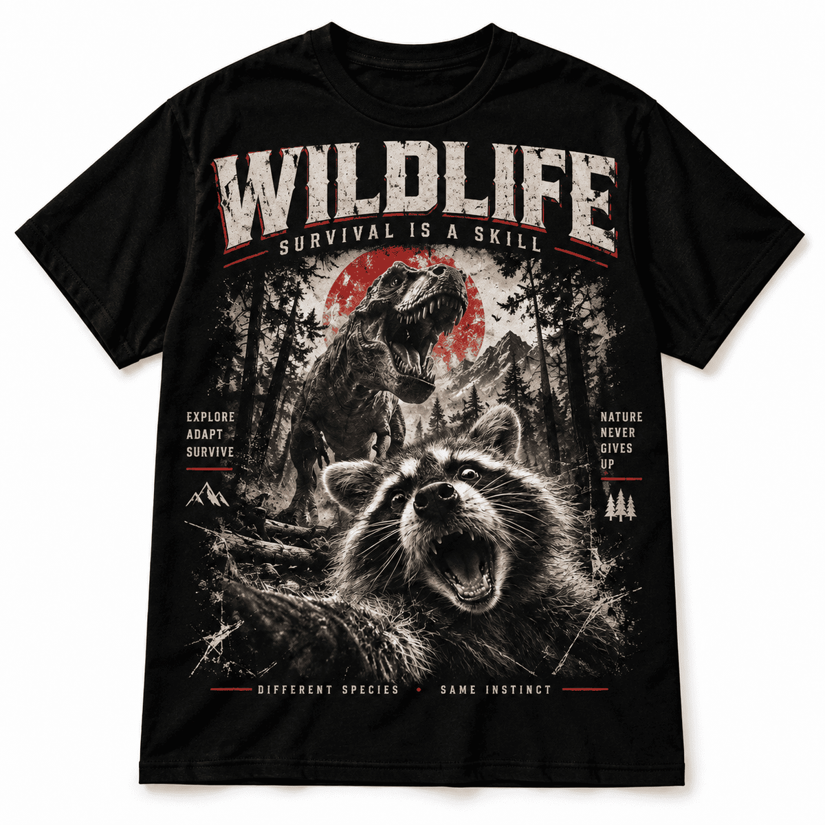 Raccoon Selfie T-Rex Dinosaur Forest Funny Meme Men's T-Shirt