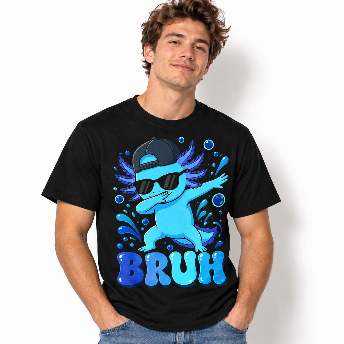 Funny Axolotl Bruh Dab Cartoon Men's Graphic T-Shirt
