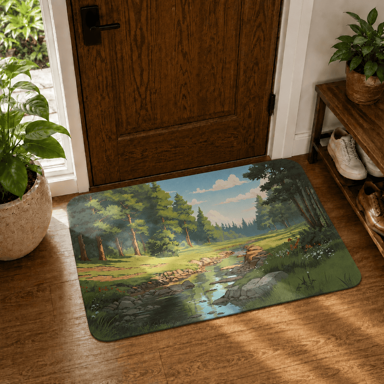 Scenic Forest Laundry Room Mat Quick Dry Super Absorbent Non Slip Nature Decor