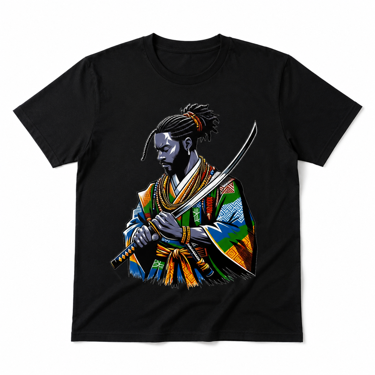 Samurai Warrior Katana Graphic T-Shirt Japanese Anime Style Tee
