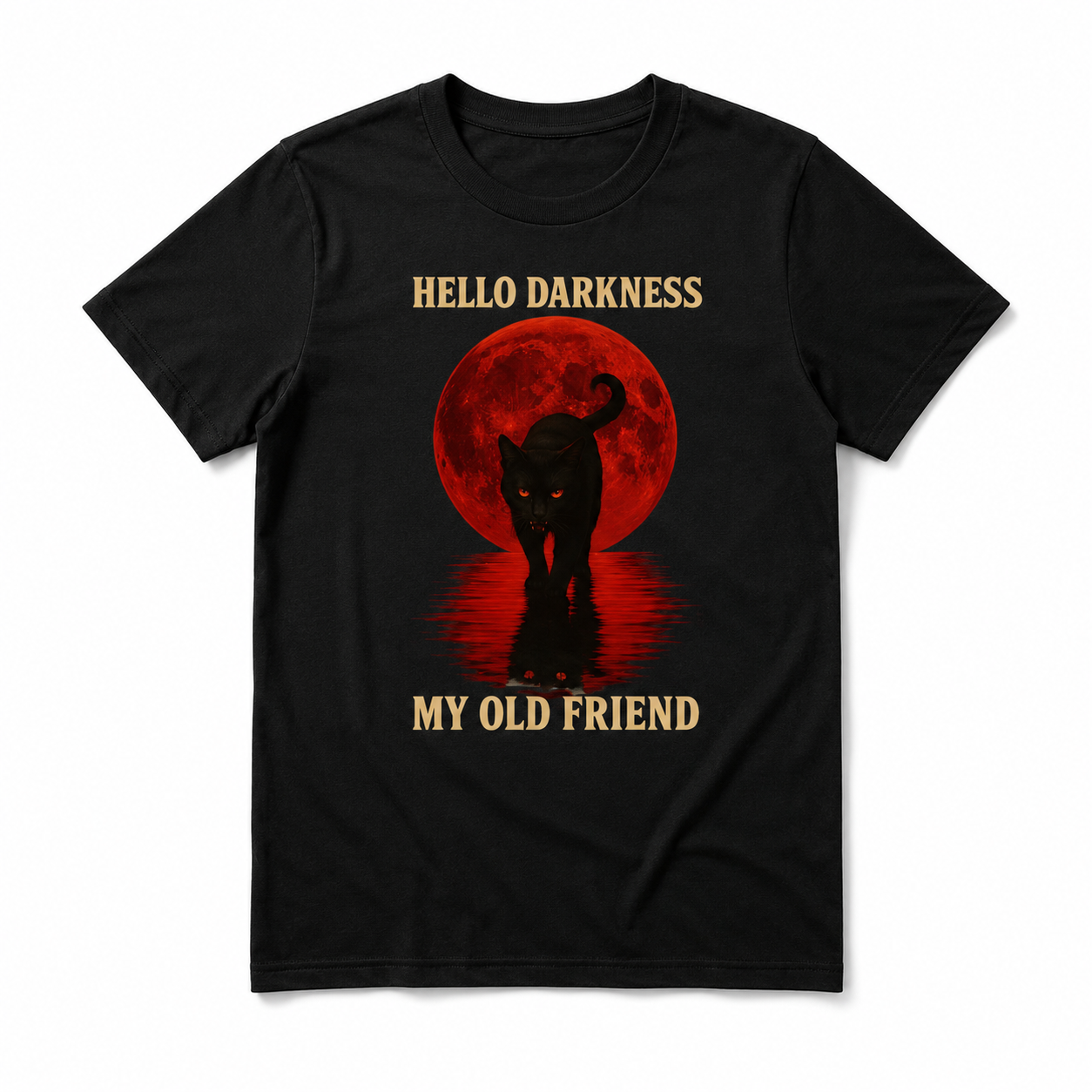 Hello Darkness My Old Friend Black Cat Blood Moon Gothic Men's T-Shirt