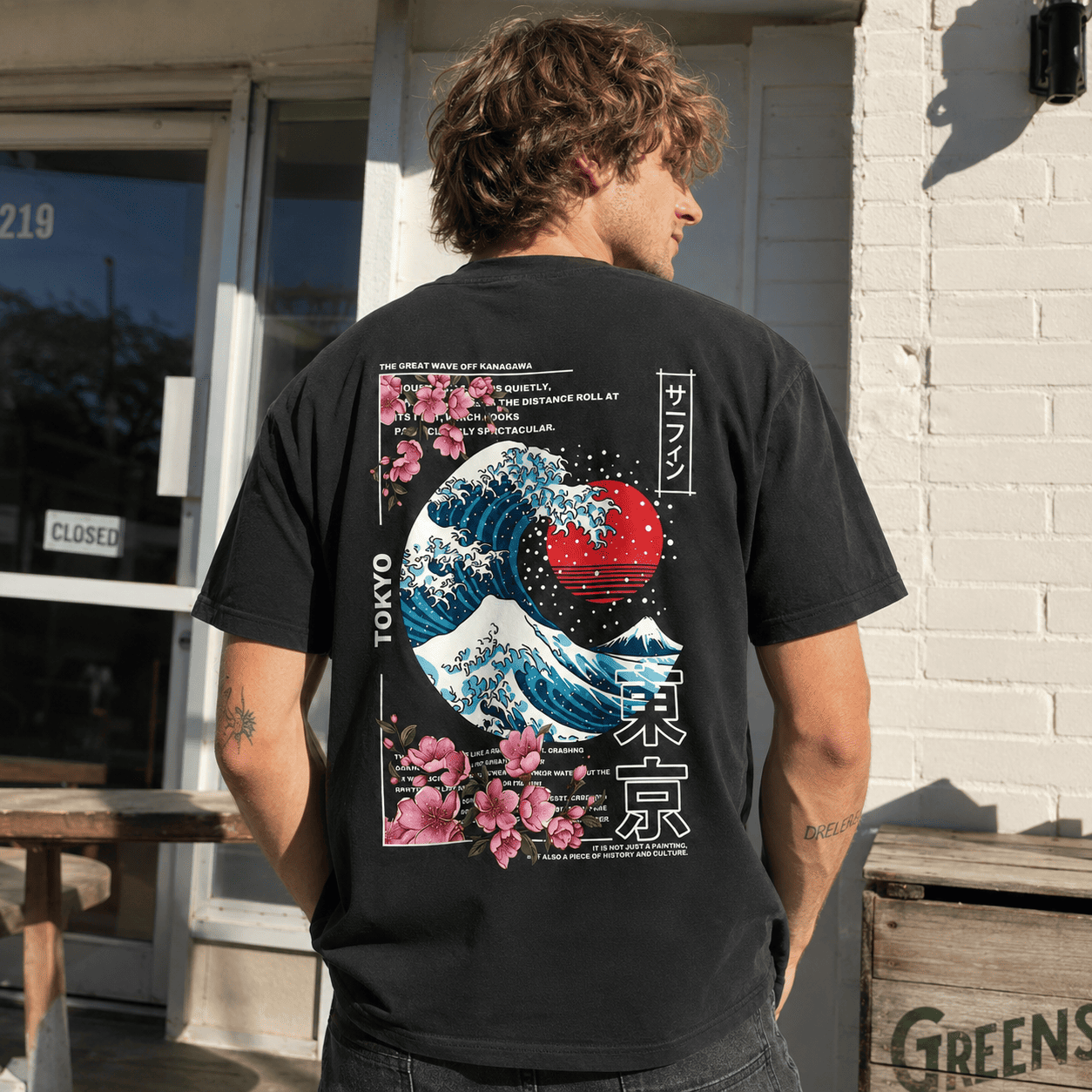 Tokyo Great Wave Off Kanagawa T-Shirt Japanese Art Sakura Graphic Tee