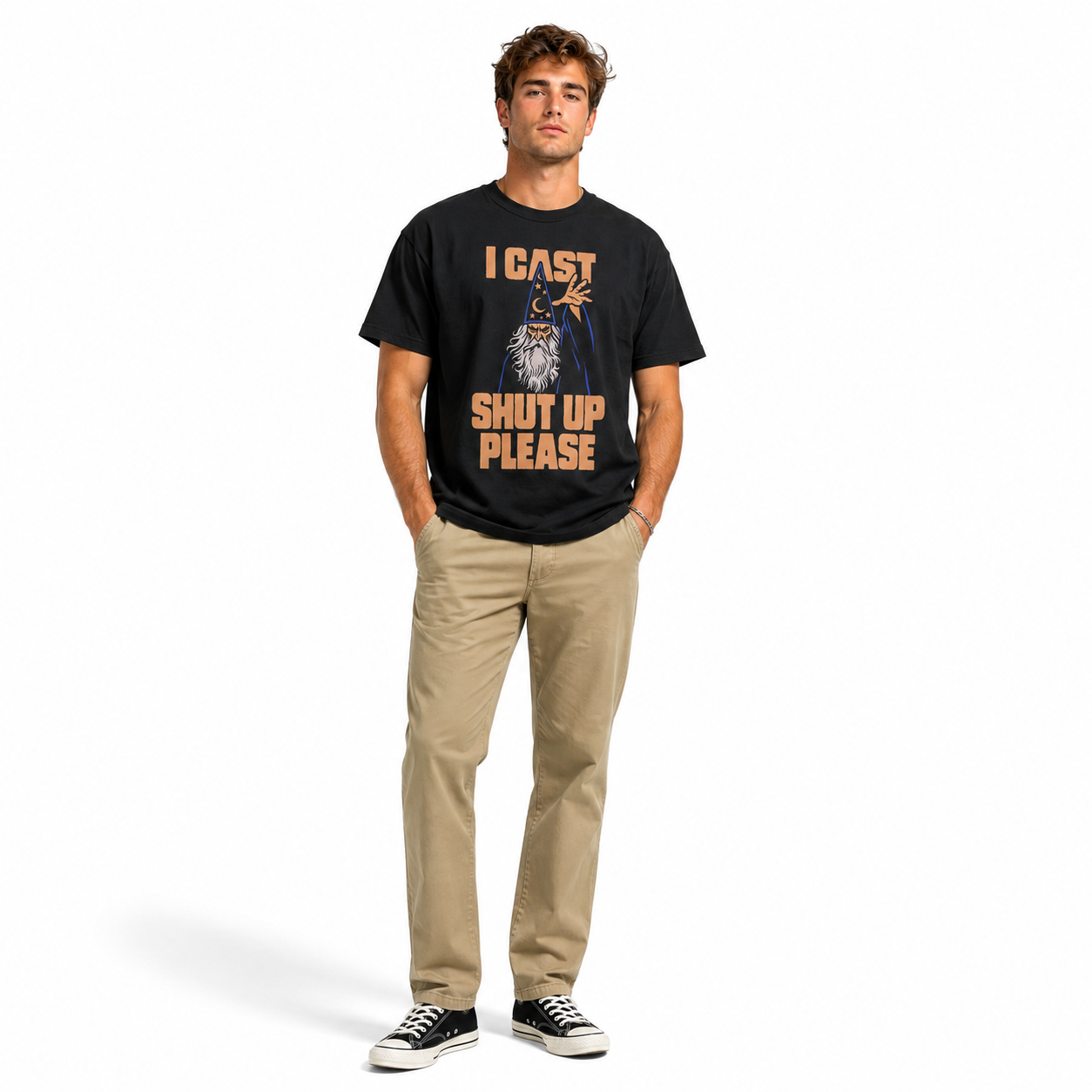 Funny I Cast Shut Up Please Wizard Meme Graphic T-Shirt for Men