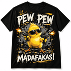 Funny Pew Pew Chick Action Cartoon Men's Graphic T-Shirt