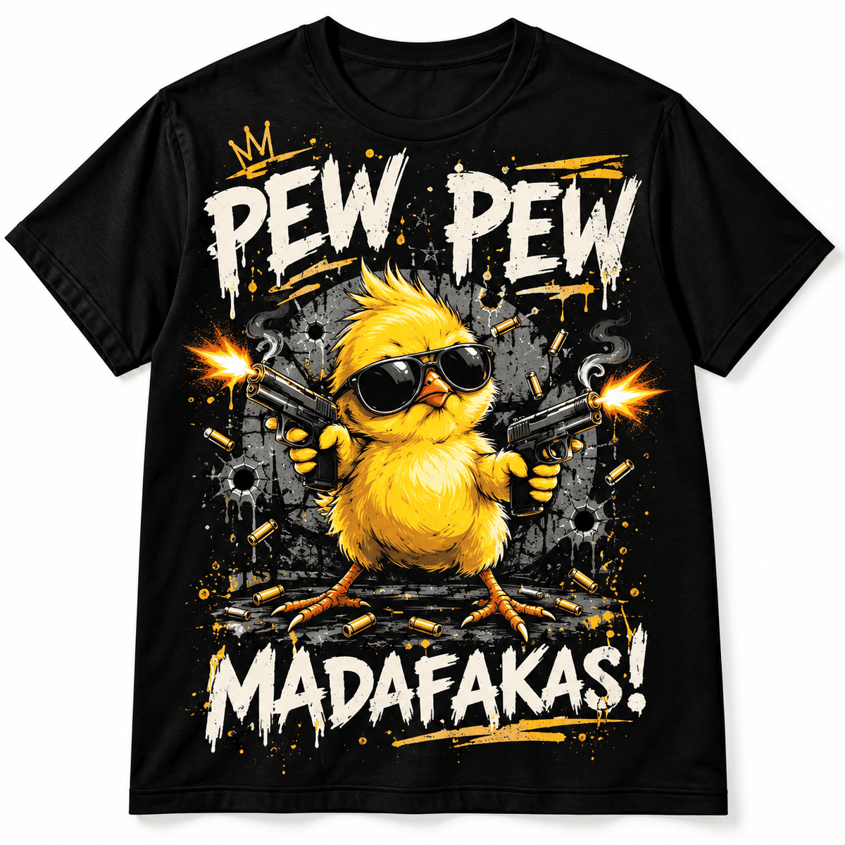 Funny Pew Pew Chick Action Cartoon Men's Graphic T-Shirt