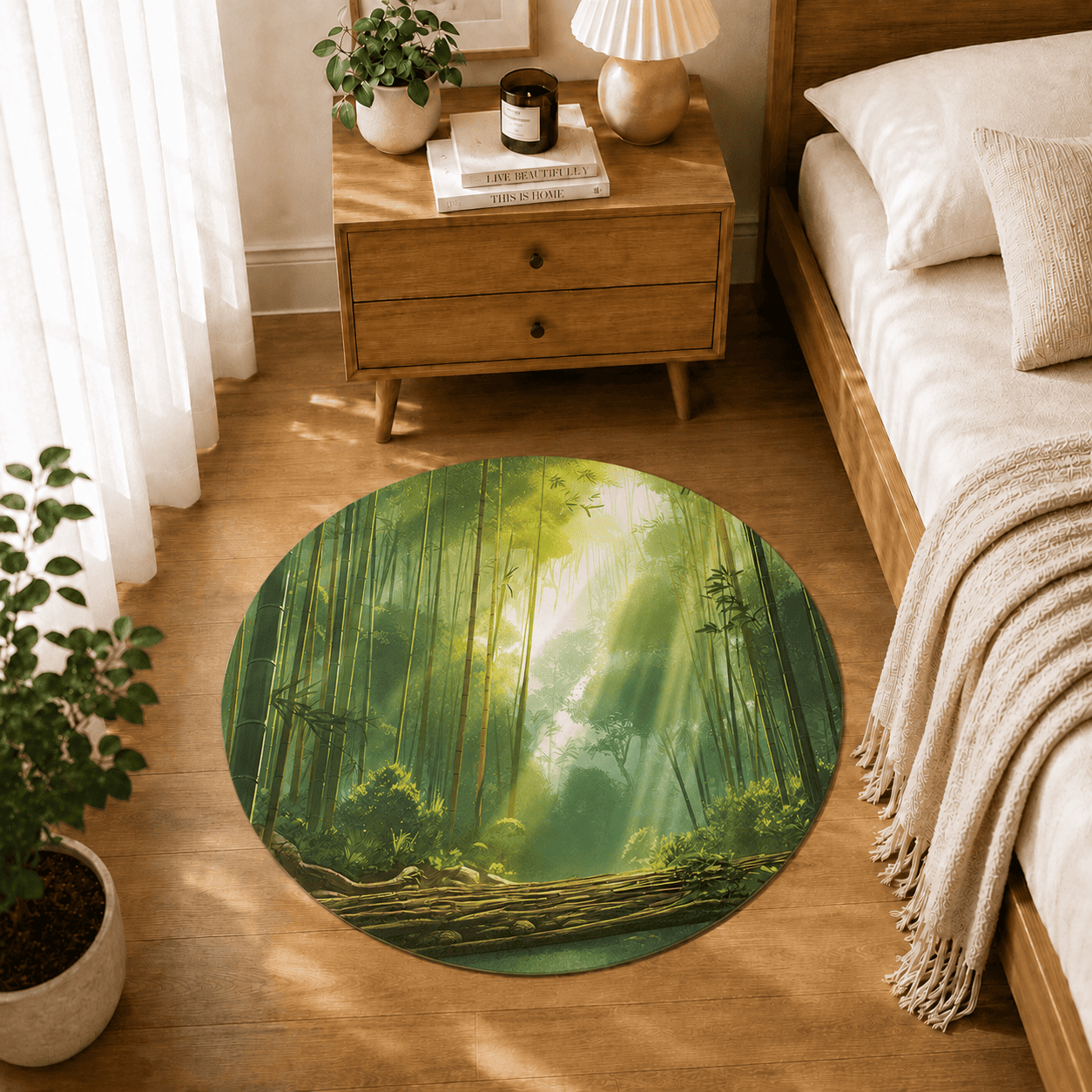 Bamboo Forest Kitchen Mat Quick Dry Super Absorbent Non Slip Sunlit Anime Scene