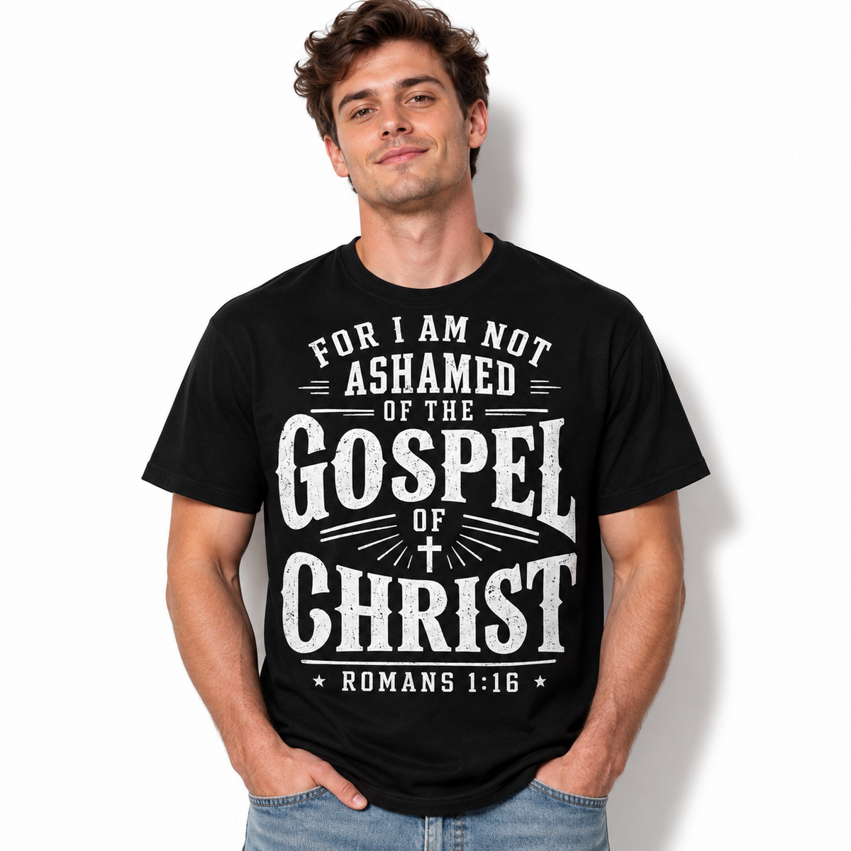 Not Ashamed of the Gospel Romans 1:16 Christian Faith Men's T-Shirt