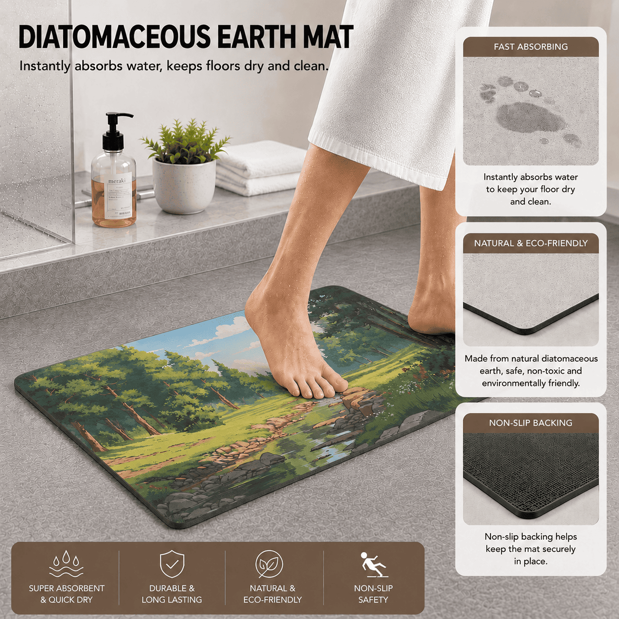 Scenic Forest Laundry Room Mat Quick Dry Super Absorbent Non Slip Nature Decor