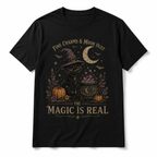 The Magic Is Real Black Cat Witch Halloween Gothic Graphic Men's T-Shirt
