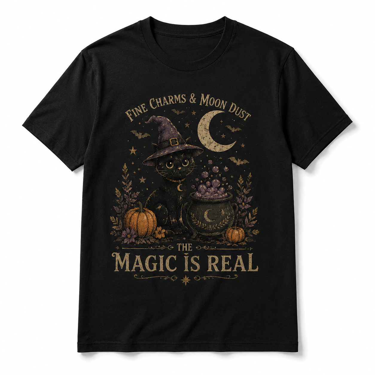 The Magic Is Real Black Cat Witch Halloween Gothic Graphic Men's T-Shirt