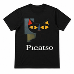 Picatso Funny Cat Art Graphic T-Shirt Cubist Parody Design Tee for Men
