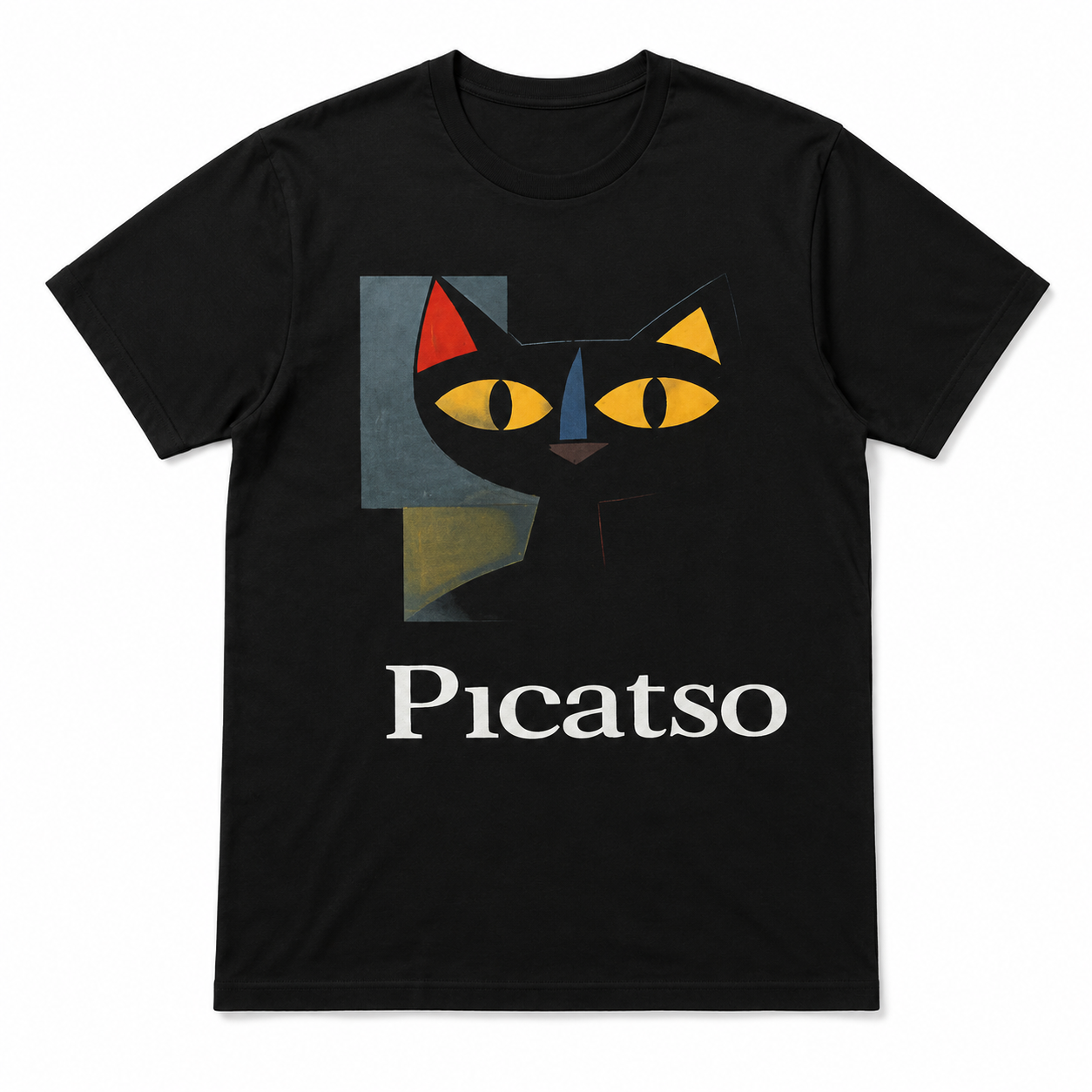 Picatso Funny Cat Art Graphic T-Shirt Cubist Parody Design Tee for Men