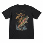 Cowboy Riding Rainbow Trout Funny Fishing Graphic T Shirt Western Angler Gift