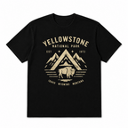 Yellowstone National Park Bison Mountain Graphic T-Shirt Outdoor Adventure Tee