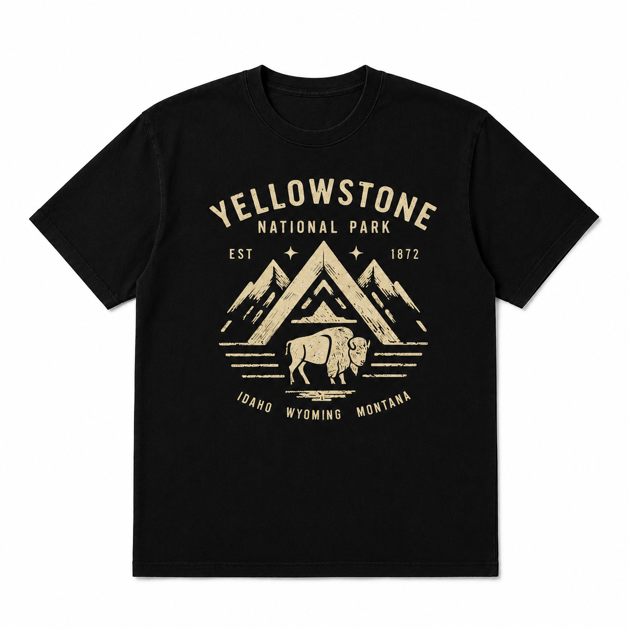 Yellowstone National Park Bison Mountain Graphic T-Shirt Outdoor Adventure Tee