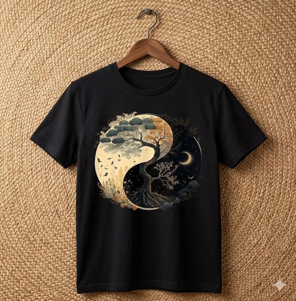 Women Yin Yang Tree Of Life Graphic T-Shirt Spiritual Casual Crew Neck Tee Top