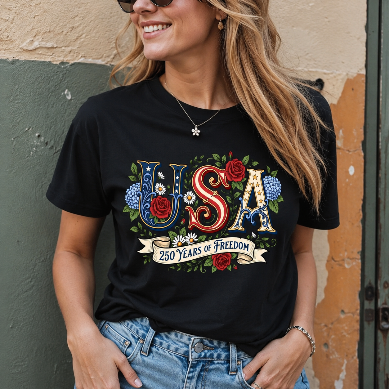 USA 250 Years of Graphic Casual Round-Neck Sweater Soft Graphic Womens Tee