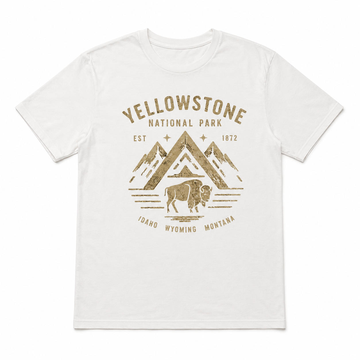 Yellowstone National Park Bison Mountain Graphic T-Shirt Outdoor Adventure Tee