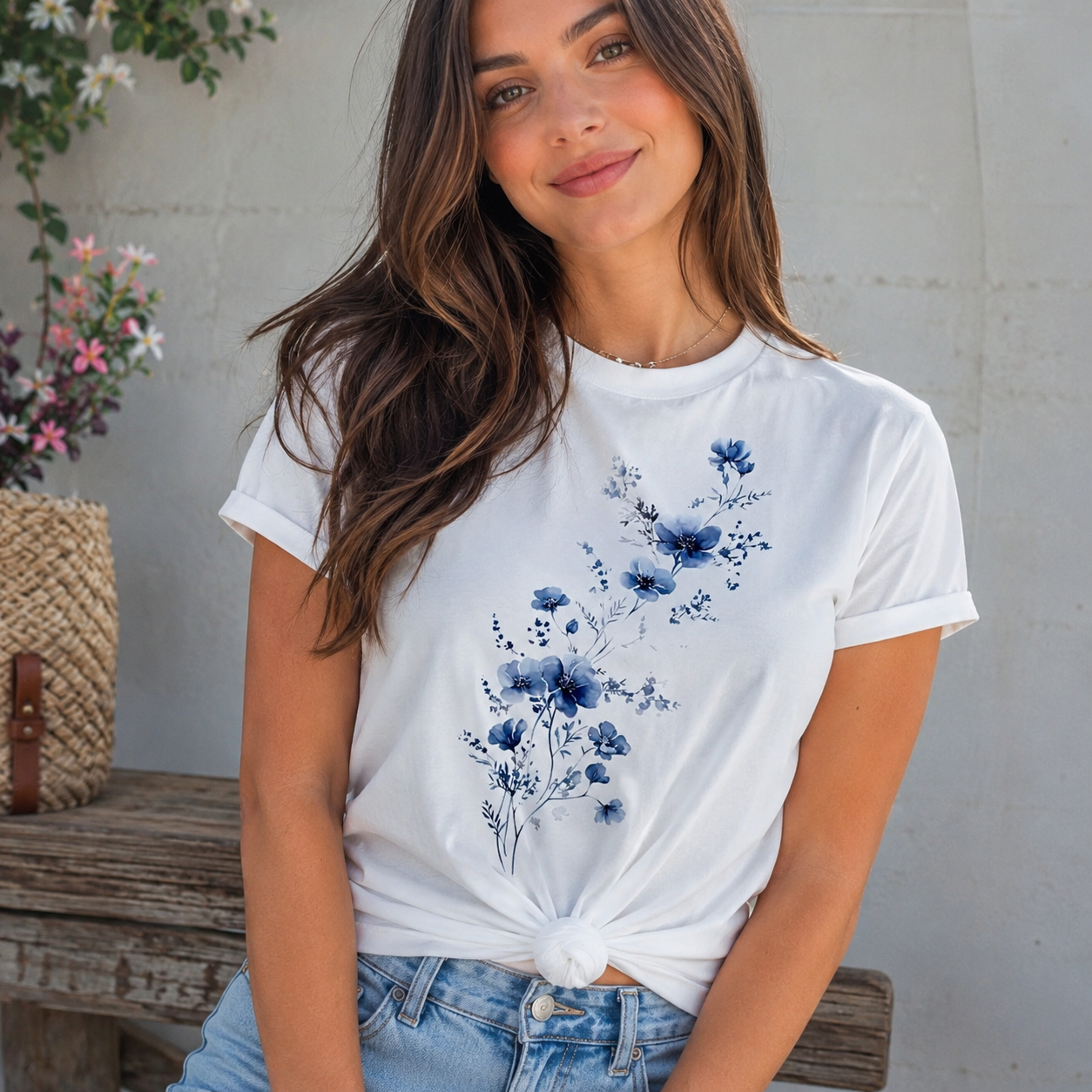 Women Floral Graphic T-Shirt Cute Flower Casual Crew Neck Short Sleeve Tee Top