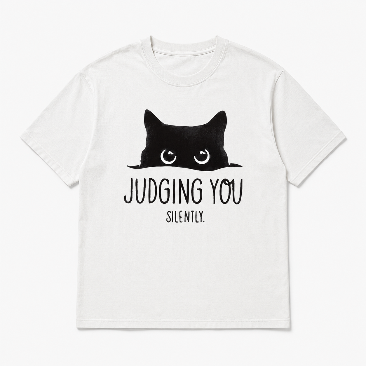 A Humorous Short-Sleeve Shirt Featuring a Cat, with a Minimalist Design