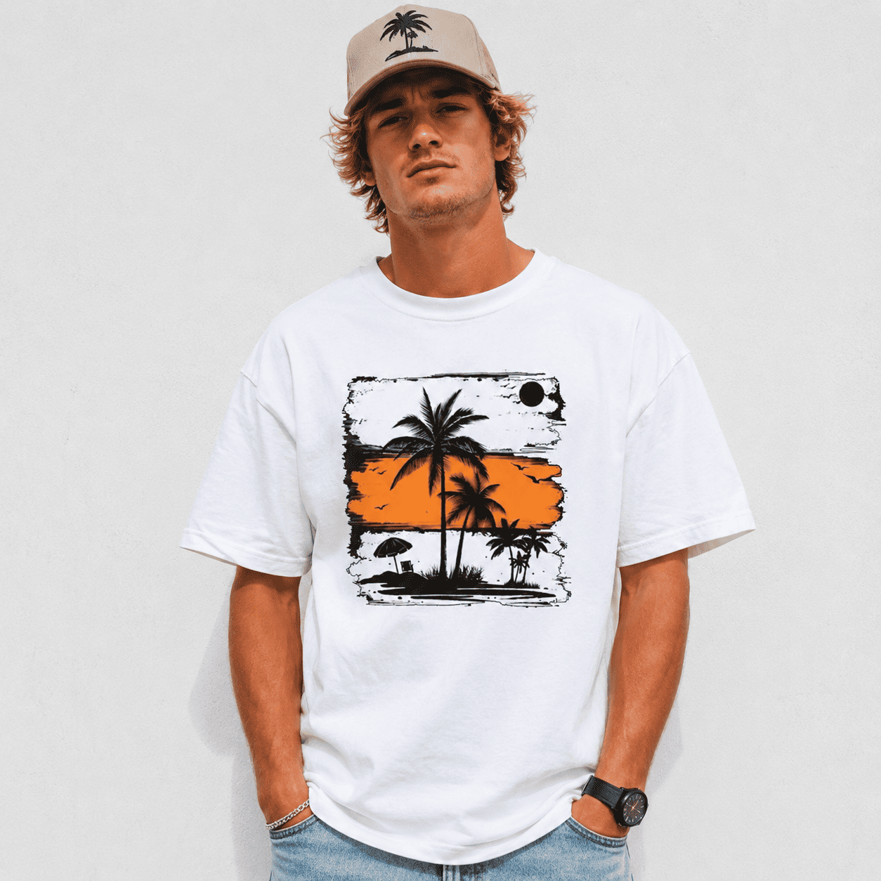 Palm Tree Graphic T-Shirt Tropical Beach Summer Vacation Casual Tee