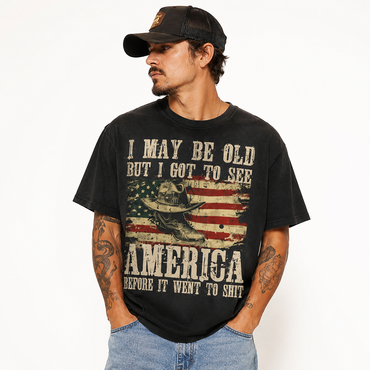 I May Be Old But I Got to See America Funny Vintage USA T-Shirt