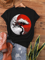 Women Yin Yang Tree Of Life Graphic T-Shirt Spiritual Casual Crew Neck Tee Top