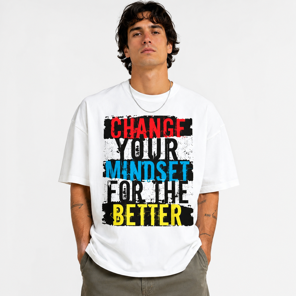 Men's Pure - Cotton White T - shirt: Mindset Revolution: Bold Cotton Tee