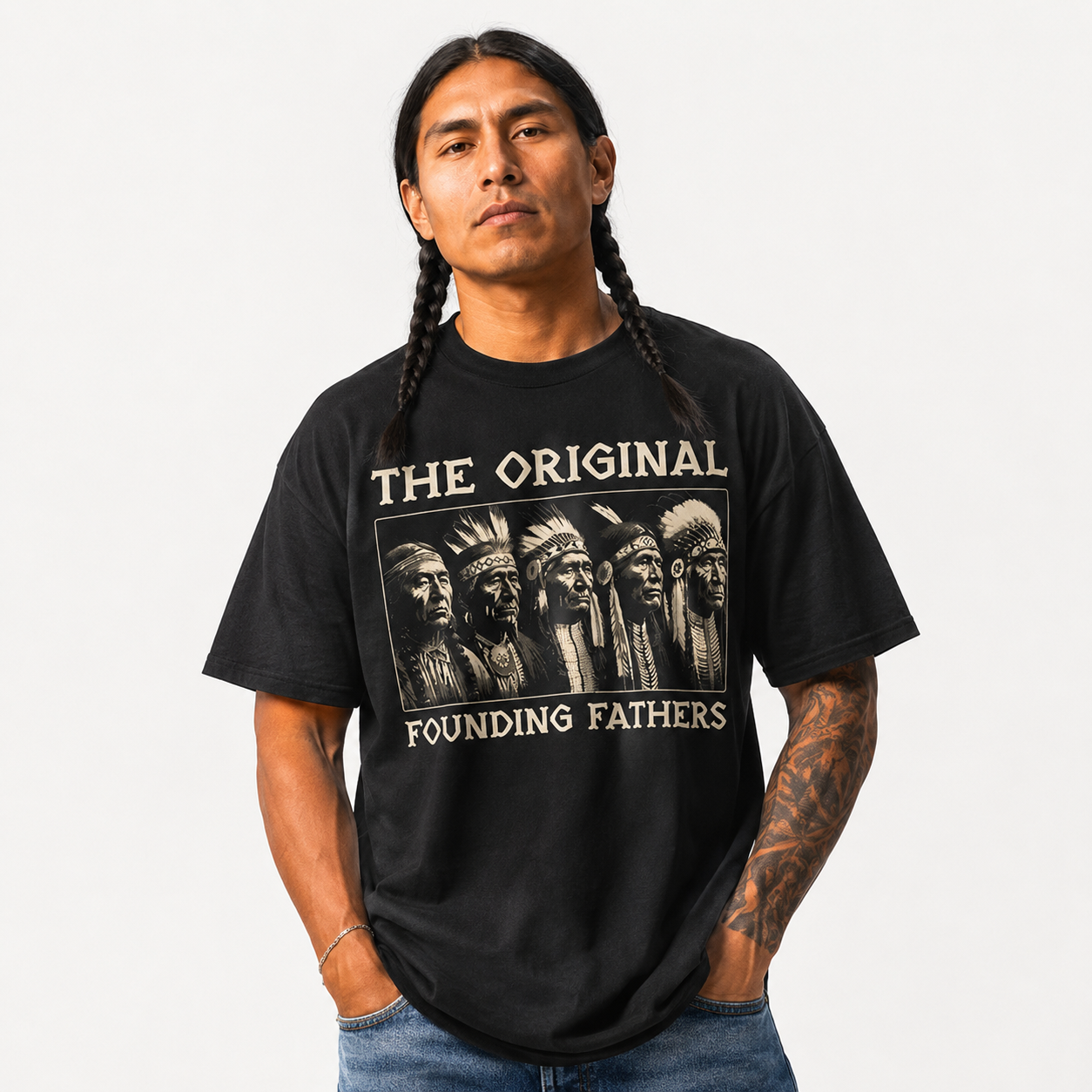 Retro Native American Chief Graphic T-Shirt Vintage Tribal Warrior Head Tee