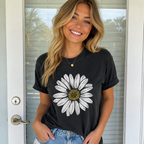 Women Daisy Floral Graphic T-Shirt Summer Flower Casual Crew Neck Tee Top