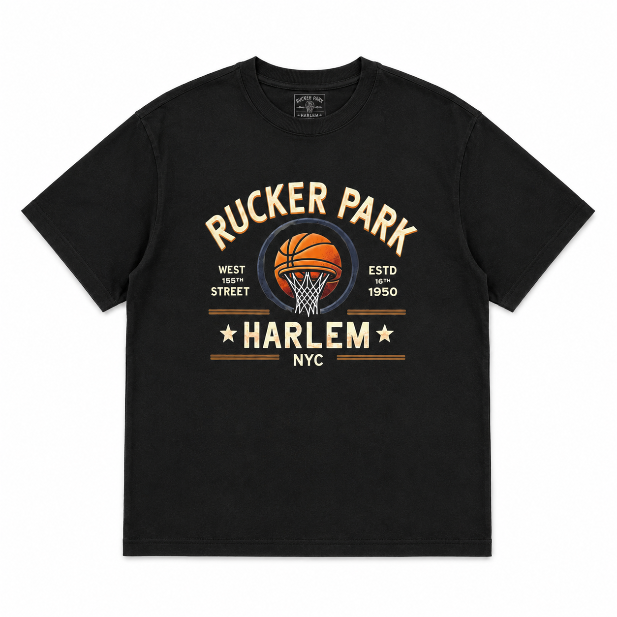 Harlem NYC Rucker Park Basketball Graphic T-Shirt Vintage Streetball Retro Tee