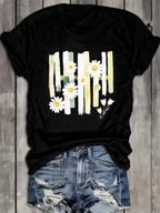 Women Daisy Floral Graphic T-Shirt Summer Flower Casual Crew Neck Tee Top