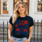 Women's USA 250th Birthday 1776–2026 Floral Butterfly Patriotic T-Shirt