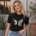 Women Daisy Floral Graphic T-Shirt Summer Flower Casual Crew Neck Tee Top