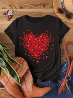 Women Vintage Floral Heart Graphic T-Shirt Rose Flower Casual Crew Neck Tee Top