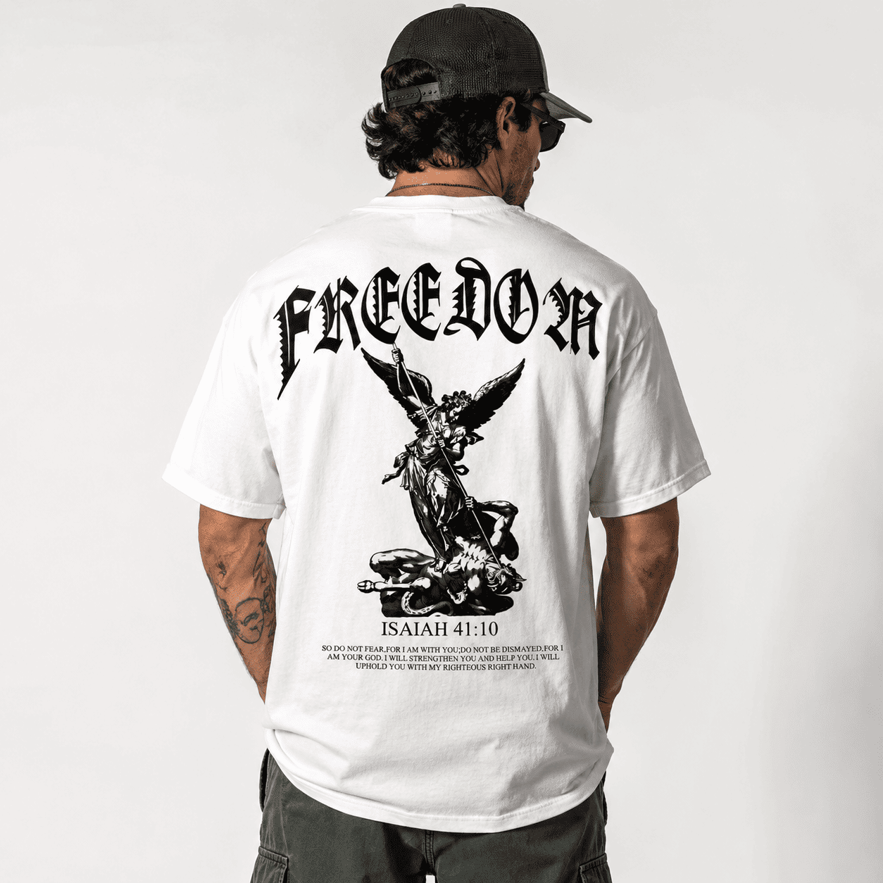 Freedom Angel Graphic T-Shirt Men Christian Isaiah 41:10 Faith Tee