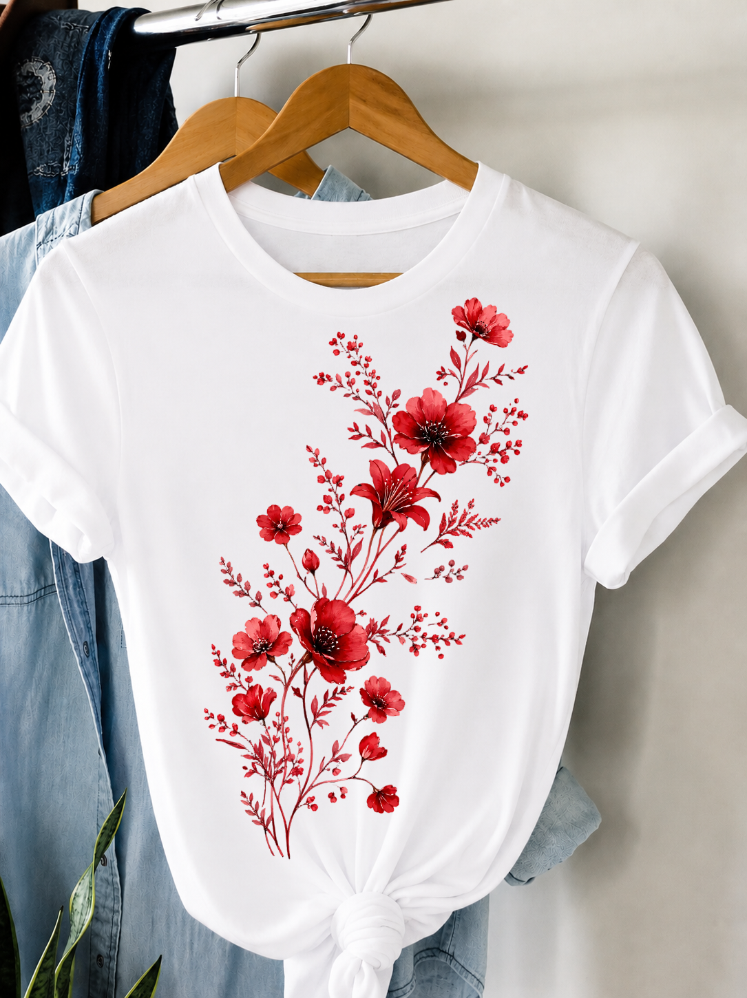 Women Floral Graphic T-Shirt Cute Flower Casual Crew Neck Short Sleeve Tee Top